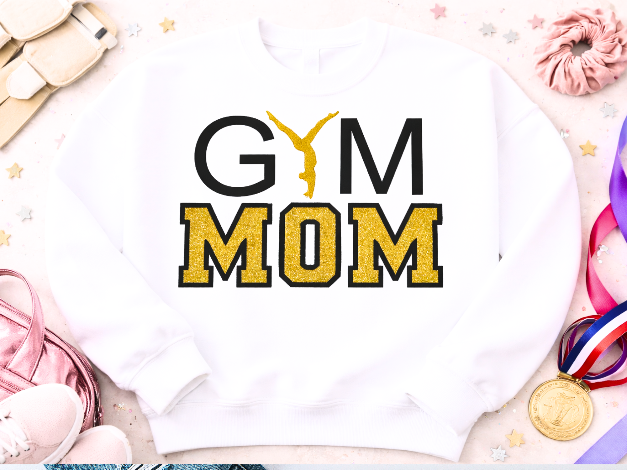 Gymnastics Mom Embroidered Sweatshirt – Glitter Appliqué Design