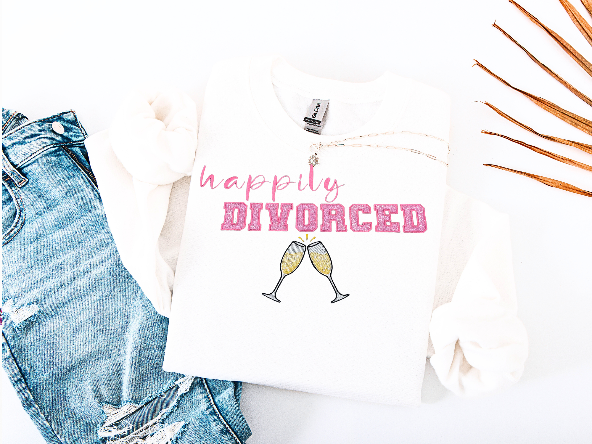 Happily Divorced Embroidered Sweatshirt – Glitter Appliqué Design