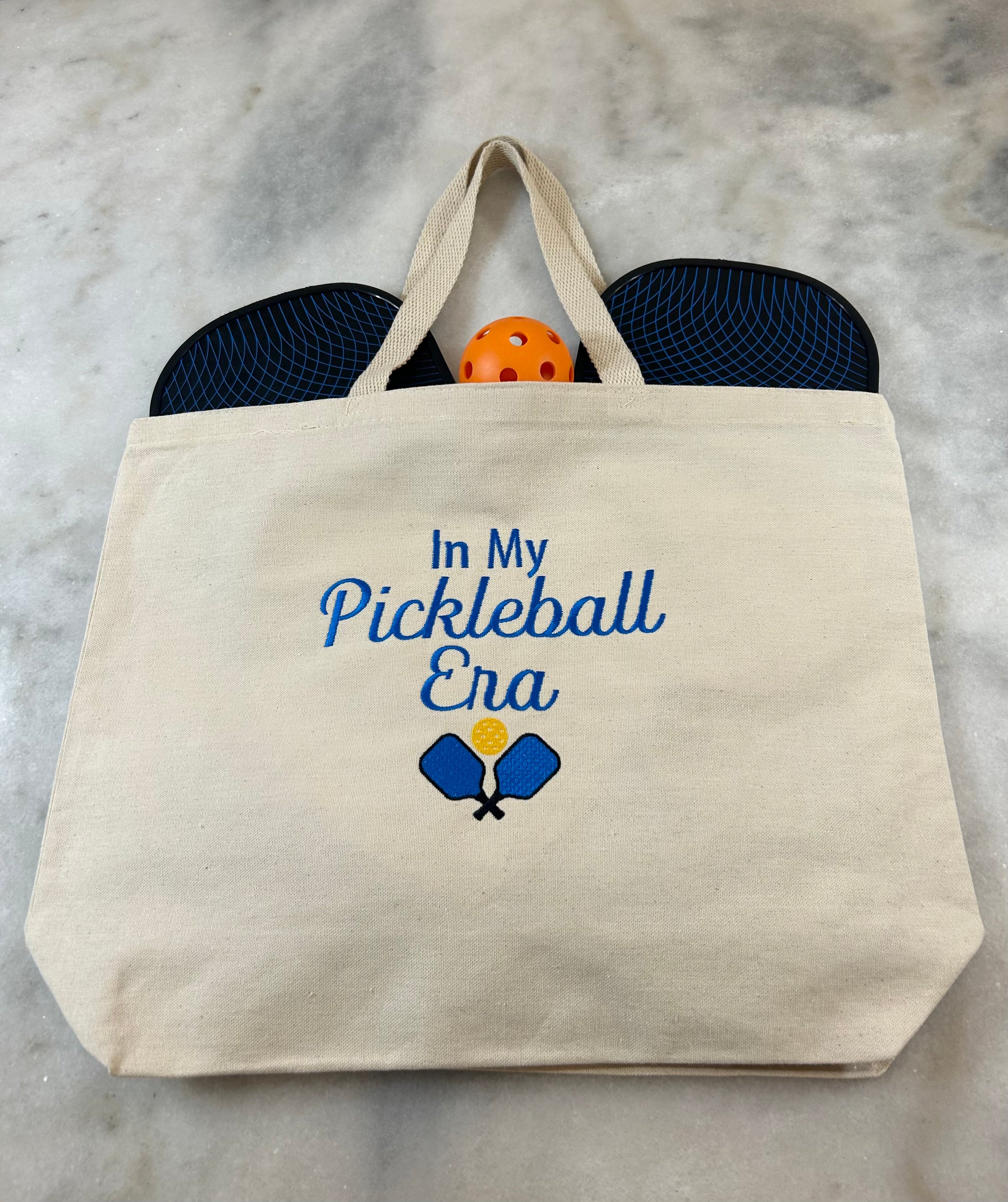 In My Pickleball Era Embroidered Canvas Tote Bag