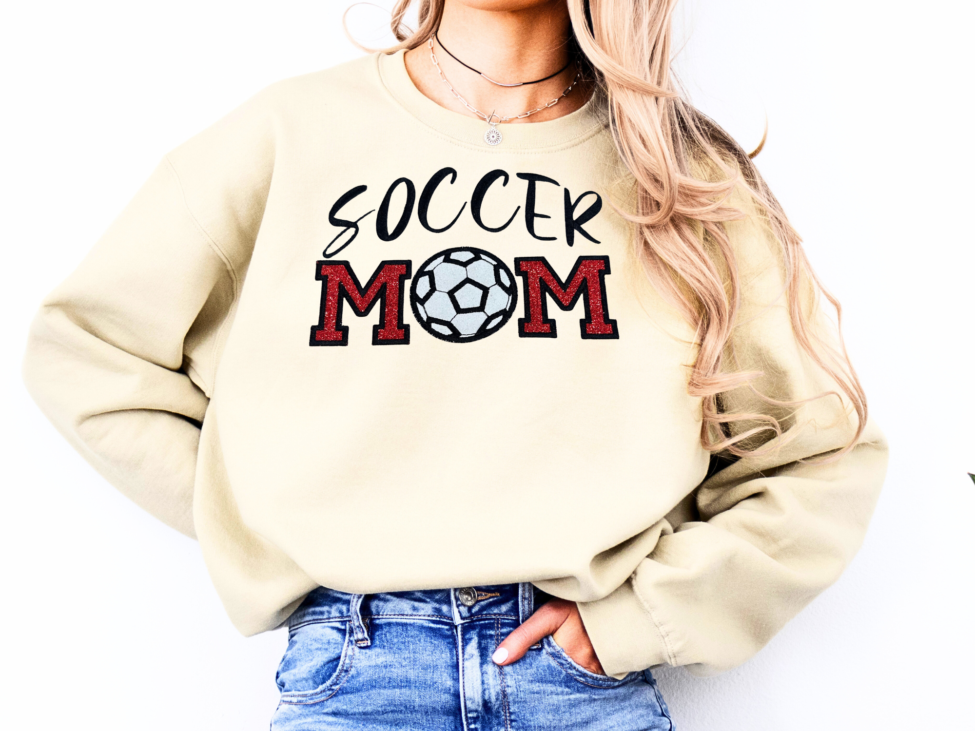 Soccer Mom Embroidered Sweatshirt – Glitter Appliqué Game Day Design