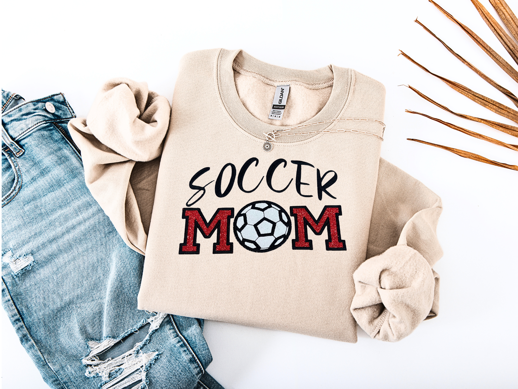 Soccer Mom Embroidered Sweatshirt – Glitter Appliqué Game Day Design