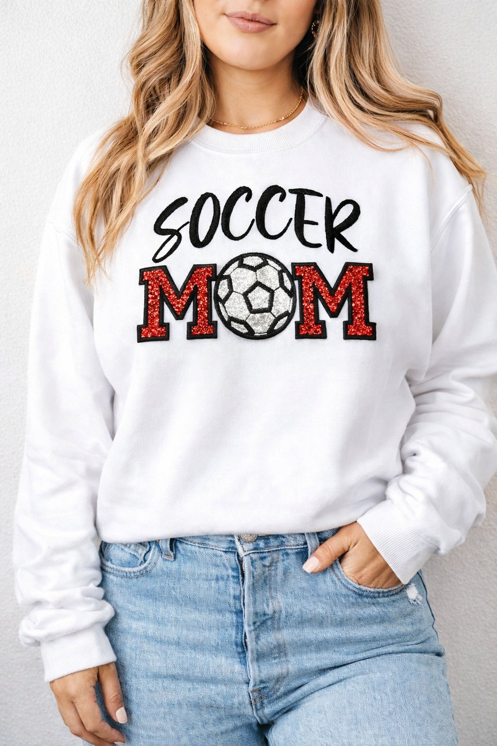 Soccer Mom Embroidered Sweatshirt – Glitter Appliqué Game Day Design