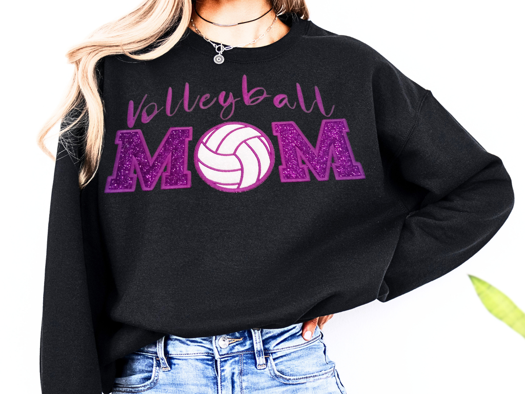 Volleyball Mom Embroidered Sweatshirt – Glitter Appliqué Design