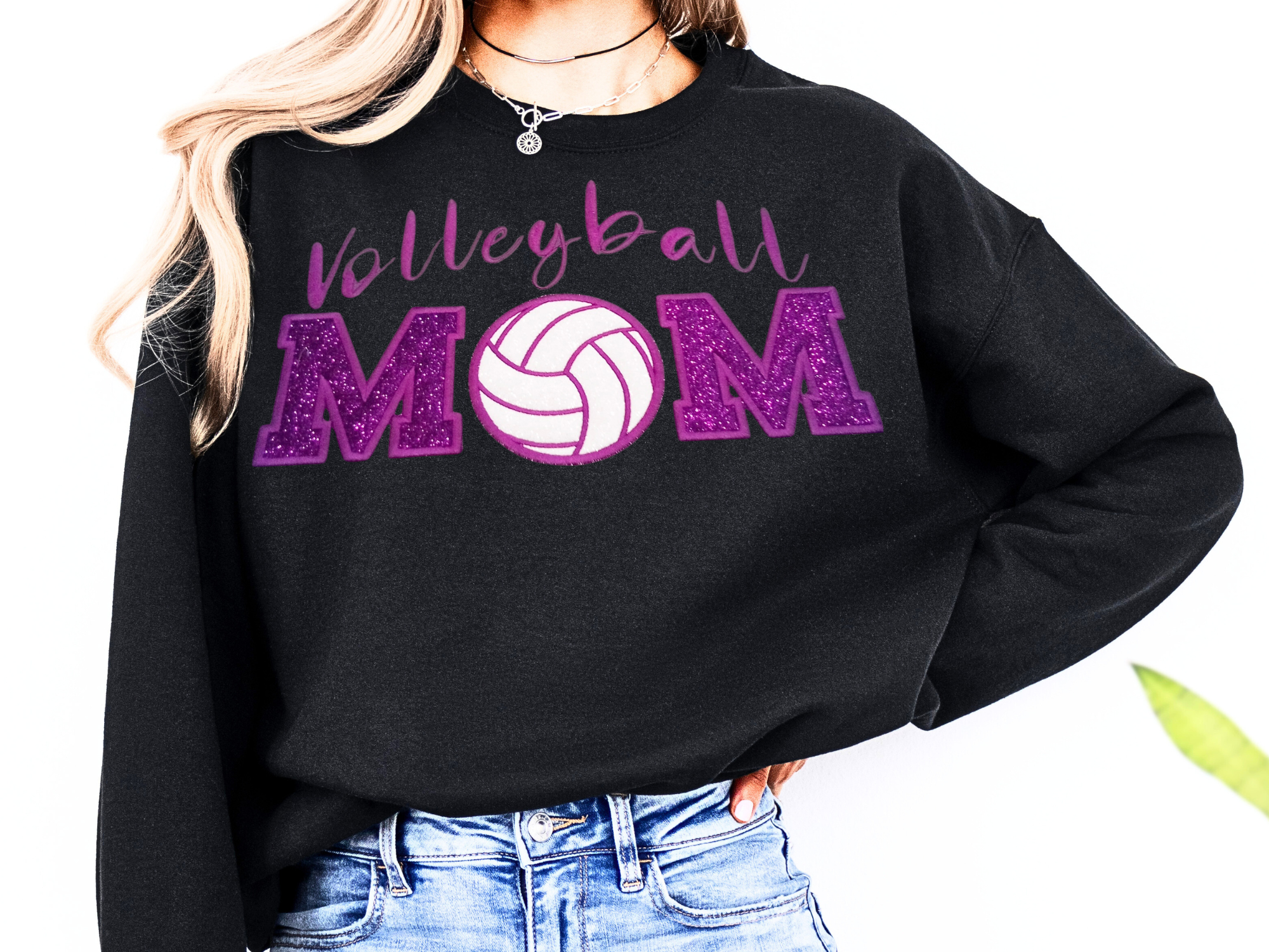 Volleyball Mom Embroidered Sweatshirt – Glitter Appliqué Design