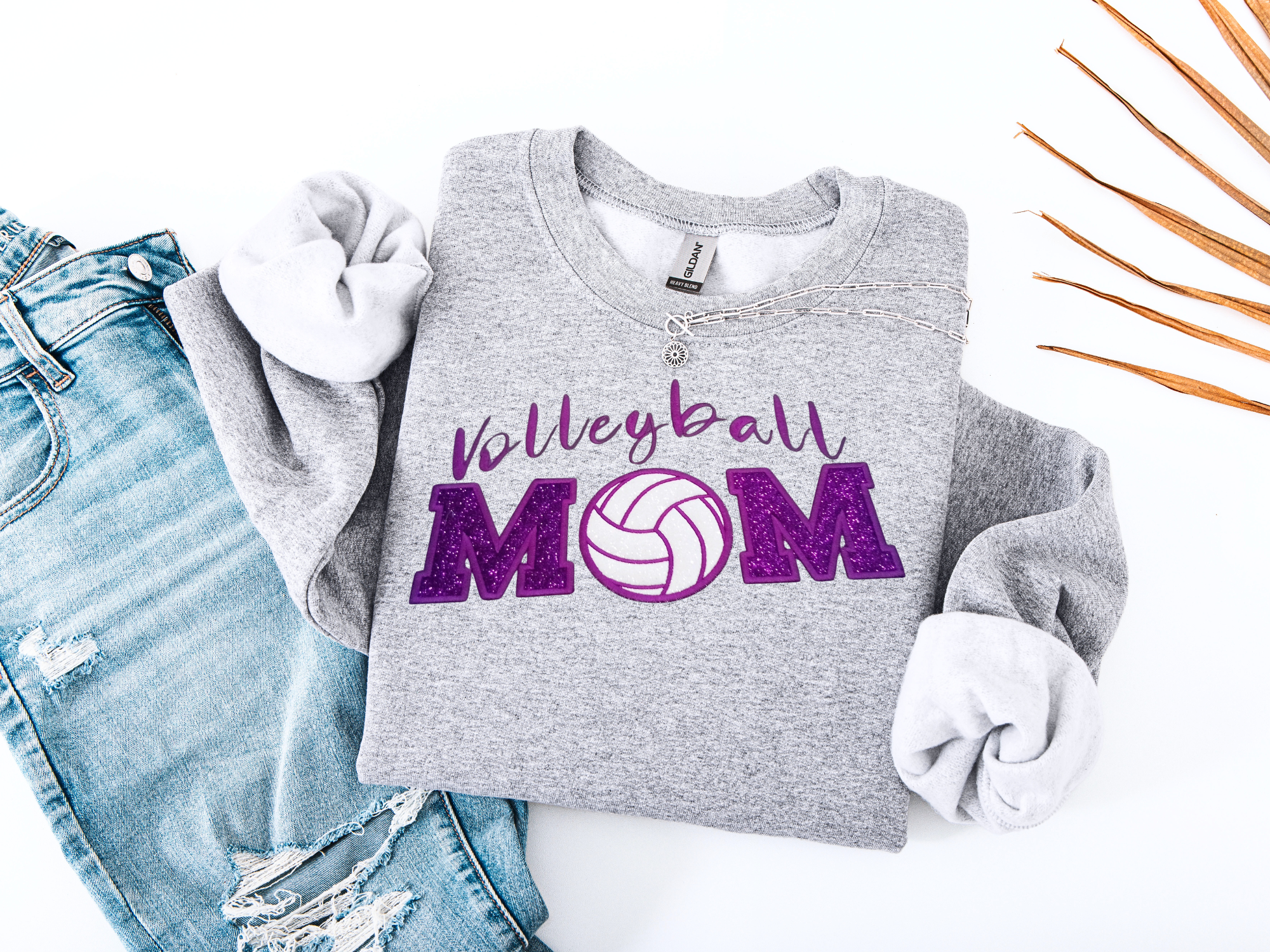 Volleyball Mom Embroidered Sweatshirt – Glitter Appliqué Design