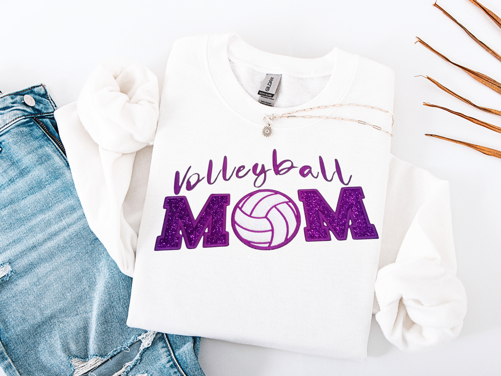 Volleyball Mom Embroidered Sweatshirt – Glitter Appliqué Design