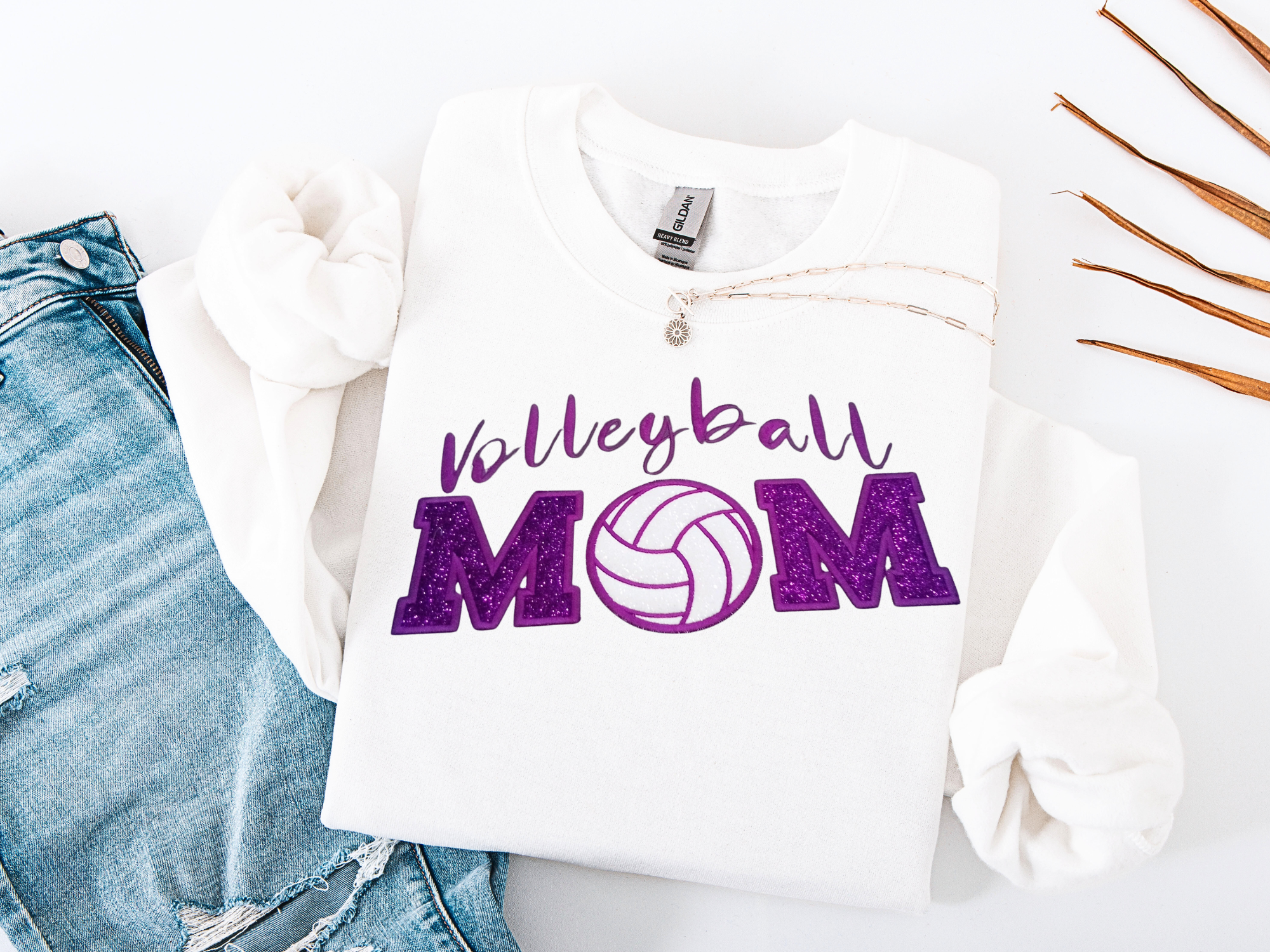 Volleyball Mom Embroidered Sweatshirt – Glitter Appliqué Design