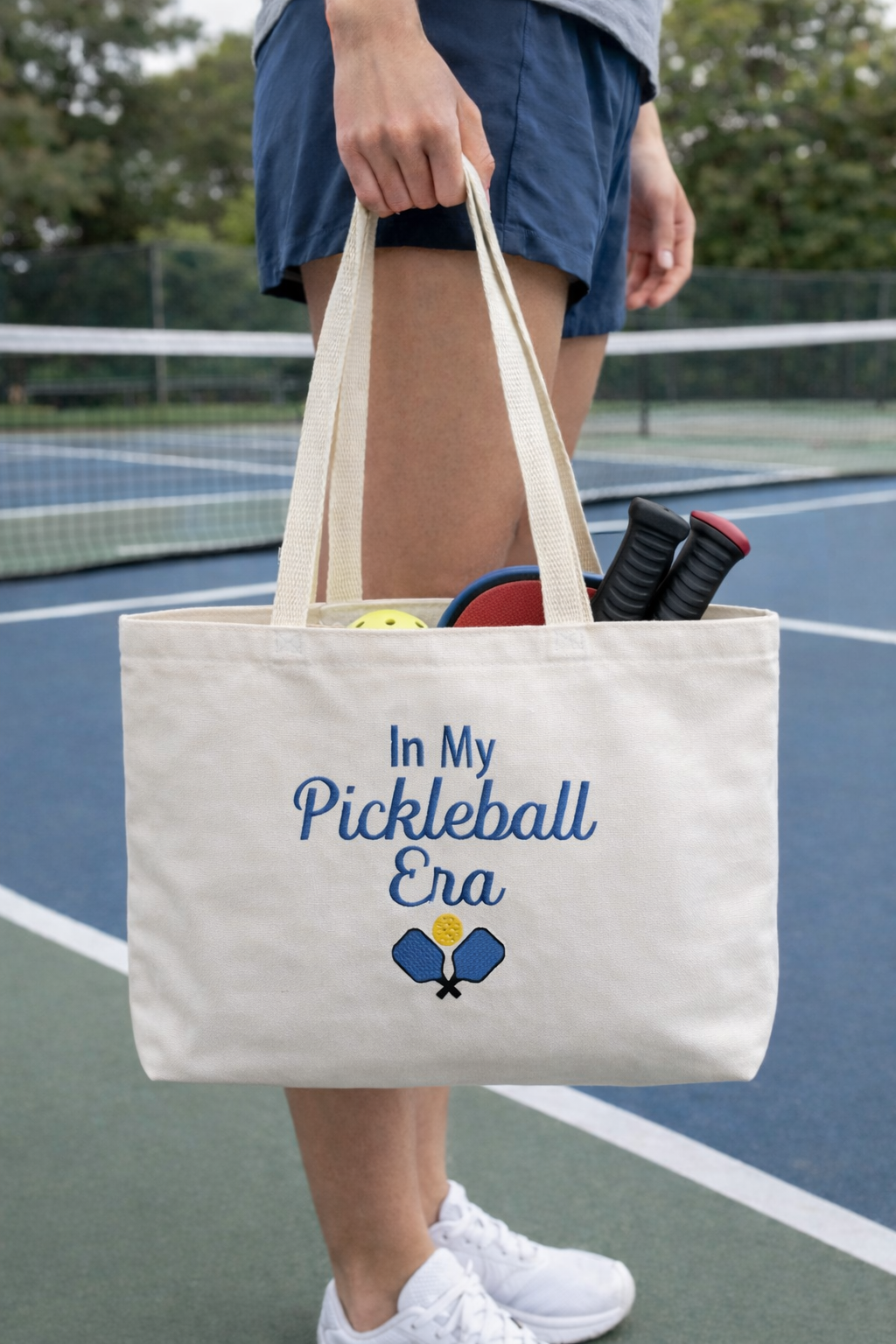 In My Pickleball Era Embroidered Canvas Tote Bag