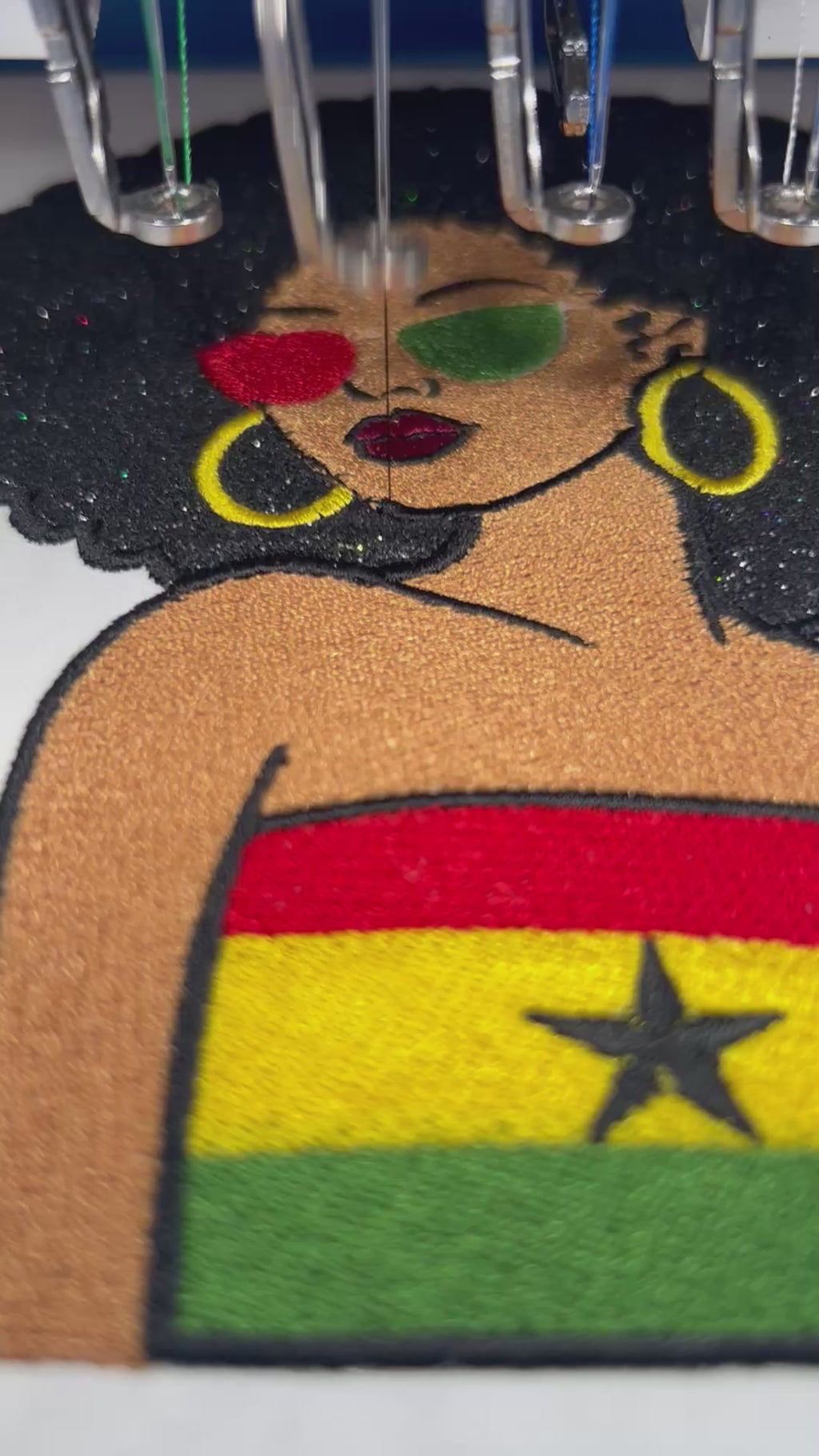 Ghanian Afro Girl Embroidered T-Shirt, Black Glitter Hair Applique
