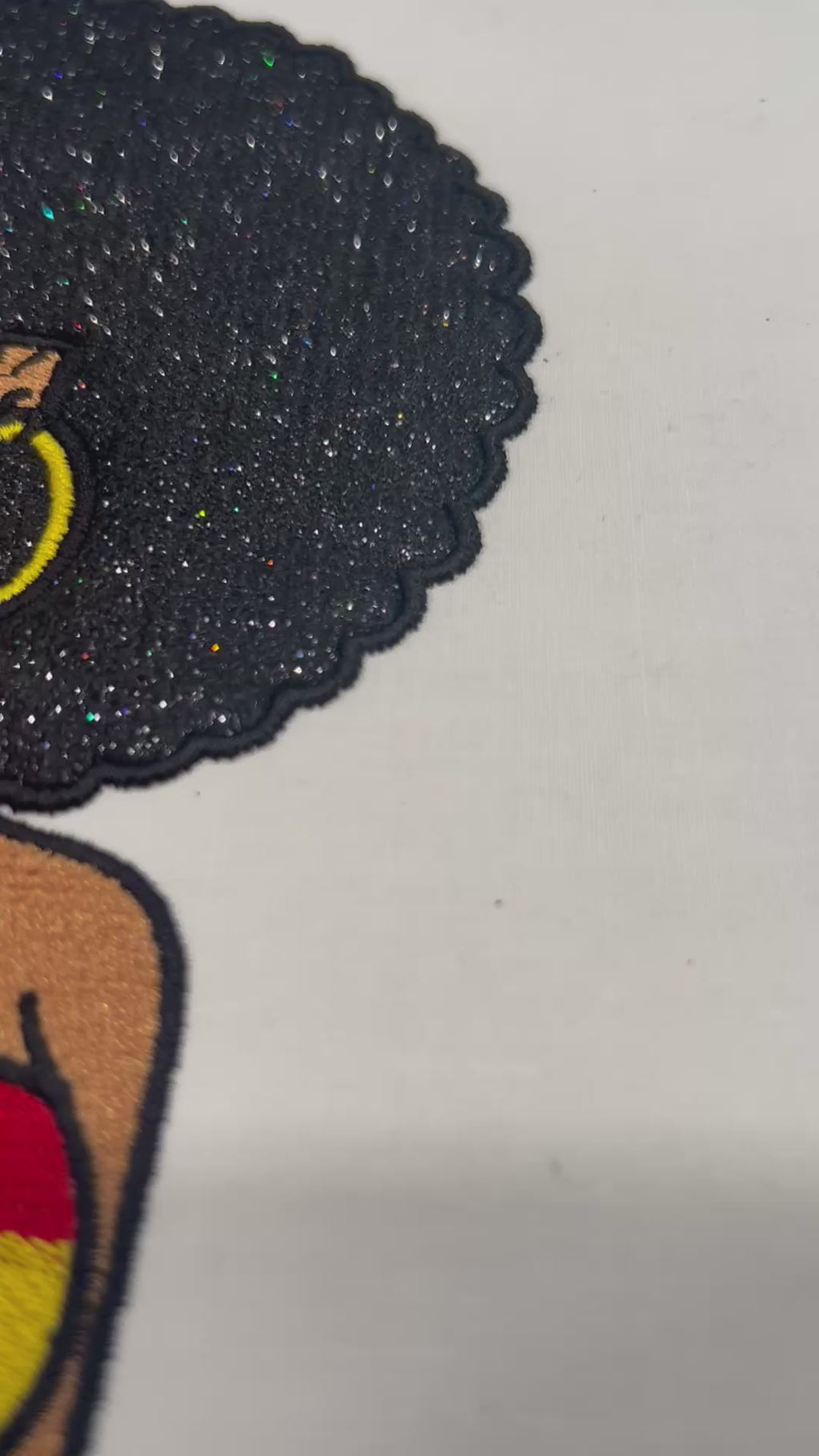 Ghanian Afro Girl Embroidered T-Shirt, Black Glitter Hair Applique